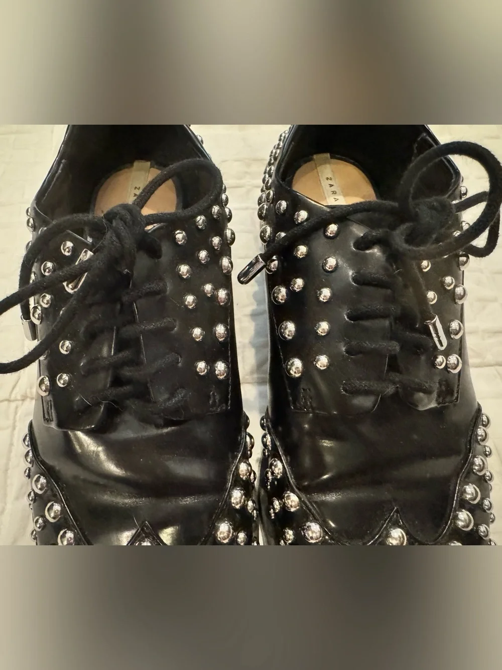 ZARA TRAFALUC Black Studded Oxford/Brogue Shoes Size 37